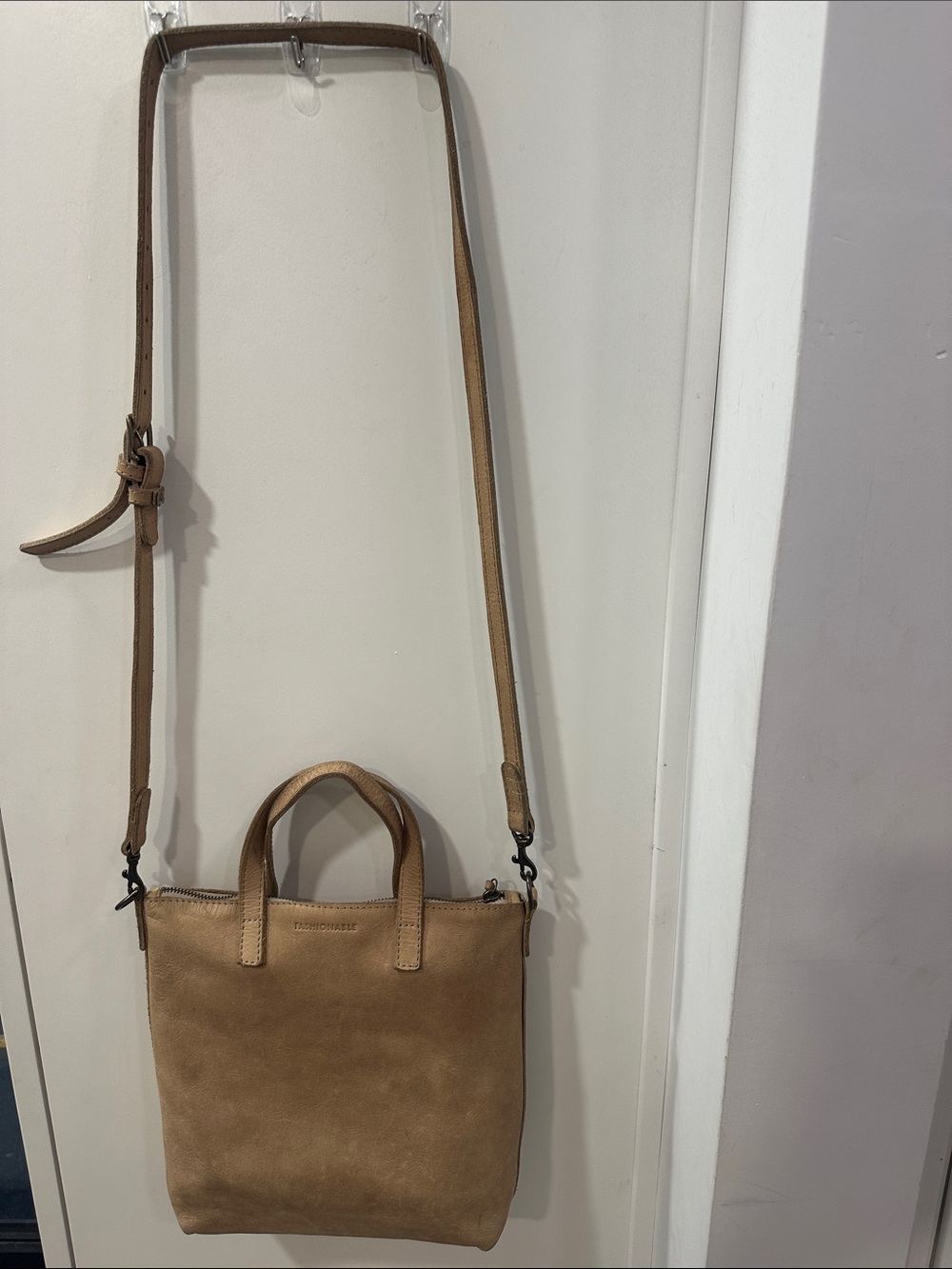 Able Tan Suede Crossbody Tote